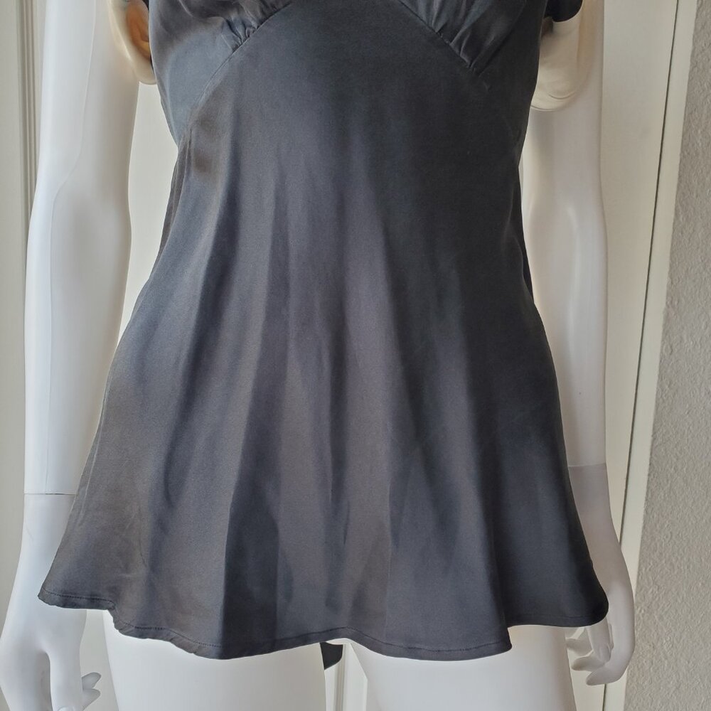 Women's Black Silk Sleeveless Empire Waist Blouse Top - Picture 6 of 11
